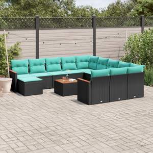 Ensemble de canapés de patio 13 pièces avec coussins noirs, meubles de jardin en polyrotin - Product Image 1