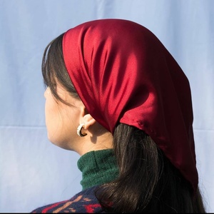 Custom <b>Womens</b> Silk Satin <b>Head</b> <b>Scarf</b> Floral Printed and Solid Color Square Bandana Hair Wrap Vintage Headscarf - Product Image 2