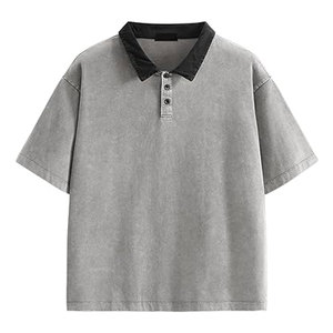 เสื้อโปโลวินเทจทรงโอเวอร์ไซส์ ผ้าคอตตอนย้อมสีเอซิด แขนสั้น สไตล์สตรีทแวร์สุดเทรนดี้ ใส่สบาย ทรงหลวม นุ่มสบาย - Product Image 1