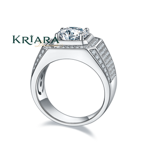 Bague de cocktail pour homme en argent 925 plaqué or 18 carats et rhodium, diamant de laboratoire taille brillant rond, bague de fiançailles de luxe - Product Image 3
