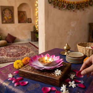 Lampe à huile flottante artisanale en métal rose en forme de lotus, article traditionnel indien pour la Pooja, décoration de maison pour les fêtes, article de fournisseur en gros - Product Image 4