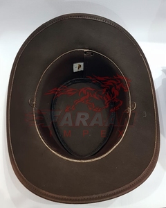 Chapeau de cowboy en cuir marron respirant et perforé, avec bande tressée bicolore, style western, pour l'été, l'équitation et le ranch - Product Image 4