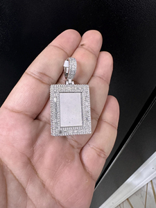 Custom Iced Out Rectangle Pendant Rhodium Silver Plated Alloy VVS Moissanite Diamonds Charms Unisex Gift Hip Hop Jewelry - Product Image 1