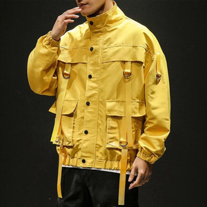 Men's Yellow Safari <b>Jacket</b> Stand Collar Waterproof Workwear Style <b>Canvas</b> Material Regular Fit Spring Season - Product Image 6