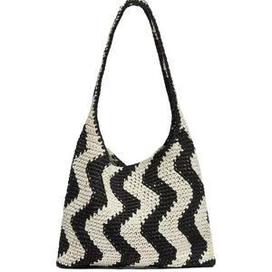 กระเป๋าถือโครเชต์น้ำหนักเบาทำมือคุณภาพส่งออก ผ้าฝ้ายลายตัวอักษรสีดำขาว สไตล์โบฮีเมียน เหมาะสำหรับฤดูร้อนและชายหาด - Product Image 1