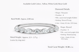 Bague de mariage unisexe en or massif 14 carats plaqué rhodium avec diamants de laboratoire marquise et ronds de 0,38 ct, bague d'anniversaire tendance à motifs alternés - Product Image 6