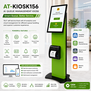 AI Queue <b>Ticket</b> Kiosk with 15.6" Touchscreen | Smart Customer Flow Management System | AT-KIOSK156 | OEM/ODM Supported - Product Image 1