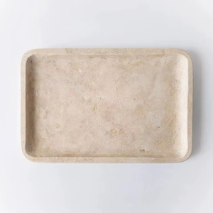 Bandeja de servir hecha a mano de mármol travertino, plato de piedra duradero para restaurantes y fiestas. - Product Image 1
