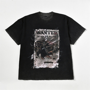 T-shirt noir à col rond et manches courtes pour homme, effet délavé, impression graphique personnalisée, coupe classique, 100 % coton, tissu jersey tricoté - Product Image 1