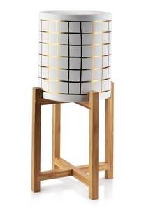 Minimalist Metal Flower <b>Pot</b> with Wooden <b>Stand</b> Circular Design for Indoor Plants Desktop Use - Product Image 4