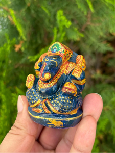 Hand Carved Hand Painted Lapis Lazuli Ganesha <b>Statue</b> | 2.25 Inch Mini Ganesh Idol | Hindu Home Temple Decor - Product Image 3