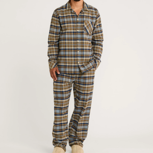 Soft Warm Flannel Plaid <b>Men</b> Pajama <b>Set</b> Long Sleeve Button Down Sleepwear Loose Home Wear Loungewear for Autumn Winter - Product Image 1