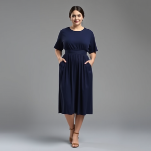 Robe plissée en polyester longueur genou pour femme grande taille, tenue décontractée personnalisée - Product Image 2