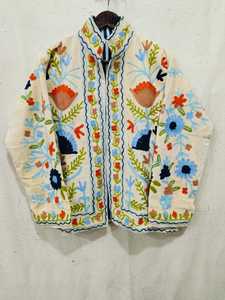 Veste en polaire brodée à la main avec motif floral, col mandarin, manches longues, manteau de printemps pour femme - Product Image 3