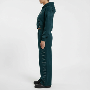 Ensemble sweat à capuche et pantalon de survêtement vintage effet vieilli – Design irrégulier avec fermeture éclair et strass thermocollés, coupe ample unisexe - Product Image 3