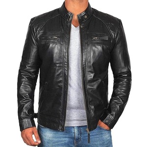 Customizable ODM Autumn Varsity Jacket for <b>Men</b> Coated Stand Collar Genuine Leather with Zipper Front Logo on Sale - Product Image 5