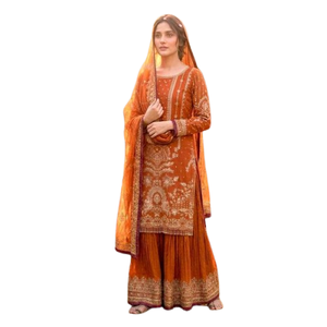 Salwar Kameez Premium à Broderie Florale, Coupe Slim, Réversible, Séchage Rapide, pour Été et Hiver, Tenue Décontractée, Fête, Festival, Mariage, Élégante - Product Image 1