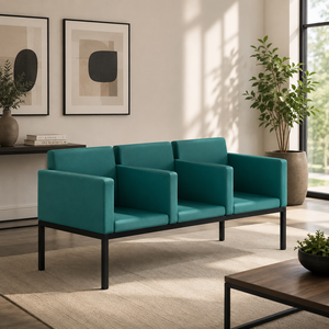 Ensemble de canapés d'attente en tissu scandinave moderne avec mousse HR et structure en bois de chêne massif |   Sièges modulaires de réception de luxe pour bureau - Product Image 3