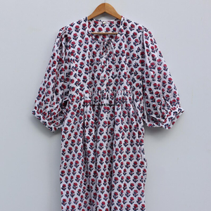 Beautiful Floral Cotton Hand <b>Drawn</b> Summer Dress with 3/4 Sleeves Quick Dry for Casual Wear - Product Image 2