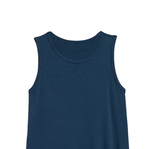 Women's <b>Navy</b> Blue Sleeveless Tank <b>Top</b> Scoop Neck Knitted Solid Color Casual Regular Fit Breathable Eco-Friendly Cotton Front - Product Image 5