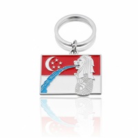 Porte-clés rotatif en alliage de zinc personnalisé avec impression sérigraphiée, motif Merlion de Singapour, cadeau souvenir touristique promotionnel pas cher