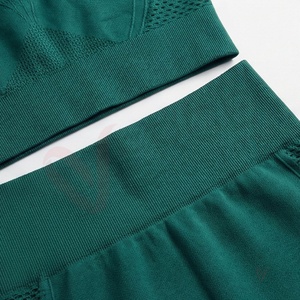 Ensemble de yoga sans couture pour femmes, soutien-gorge de sport vert dos nageur, leggings taille haute longueur intégrale, ensemble 2 pièces - Product Image 5