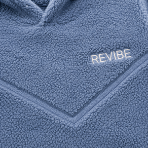 Custom Unisex Dusty Blue <b>Sherpa</b> <b>Fleece</b> Hoodie Oversized Warm Winter Pullover OEM Private Label Manufacturer - Product Image 6