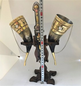 Custom Molding Brass Pattern Viking Horn Beer Horn With Wooden Holding <b>Stand</b> For Bar Restaurant at Reasonable Price by UO INDIA - Product Image 2