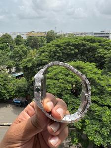 Montre Homme Personnalisée Éclat Scintillant en Acier Inoxydable Carré, Entièrement Sertie de Moissanite et Diamants, Style Hip-Hop, Affichage Analogique - Product Image 3