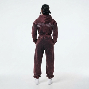 <b>Women</b> Solid Embroidered Washed Cropped Zip-Up Hoodie and Wide-Leg <b>Jogger</b> Pants Belt Two-Piece Tracksuit <b>Set</b> - Product Image 2