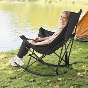 Sedia a dondolo pieghevole portatile per campeggio, resistente, con portabicchieri e tasca, supporta 102 kg per avventure all'aperto - Product Image 3