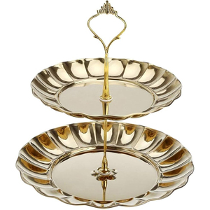 ชั้นวางเค้กสแตนเลส 2 ชั้น สำหรับงานแต่งงาน งานวันเกิด งานเลี้ยง ตกแต่งงานอีเว้นท์ ถาดเสิร์ฟขนมหวานทรงกลมทันสมัย - Product Image 3