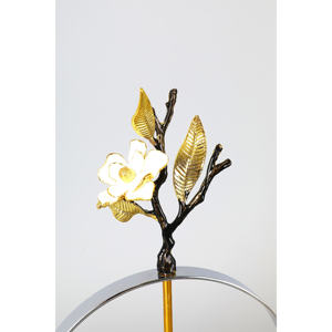 Luxury Metal Flat Napkin Holder With Weighted Arm Gold <b>White</b> Floral Branch <b>Square</b> Tissue Dispenser Tray Home Decor - Product Image 2