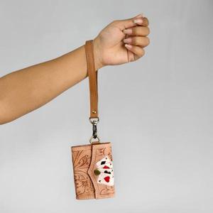 Handmade Genuine Leather Card Holder With Embossed Floral Pattern Fold Closure Unisex Vintage Style Short Wallet Daily Use - Product Image 1