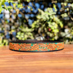 Ceinture Western vintage en cuir sculpté à la main avec boucle à ardillon en laiton et motif Paisley, ceinture de cowboy en cuir d'Argentine - Product Image 4