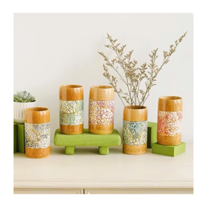 Gobelet en bambou en gros avec incrustation de nacre, décor en coquillage naturel fait main, vaisselle réutilisable et écologique pour restaurant - Product Image 2