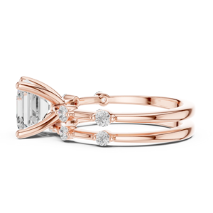 แหวนหมั้นเพชรทรง Asscher และทรงกลมเจียระไนแบบ Prong Setting คุณภาพเยี่ยม ผลิตจากเพชรที่เพาะเลี้ยงในห้องปฏิบัติการ มีจำหน่ายในทองคำโรสโกลด์ 14K ในราคาขายส่ง - Product Image 2