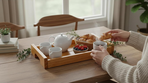 Bandeja de Servir de Madera Hecha a Mano con Bordes Elevados y Asas Laterales, Bandeja Rectangular para Desayuno y Comida para Mesa de Comedor, Cocina - Product Image 4
