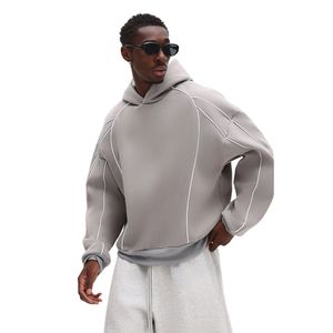 Sweat à capuche surdimensionné pour homme, personnalisable OEM, avec passepoil contrastant, logo personnalisé, coutures inversées, manches côtelées, pull-over - Product Image 1