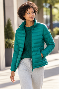 Chaqueta Acolchada para Mujer, Verde, Cuello Alto, Manga Larga, Relleno de Poliéster, para Otoño - Product Image 2