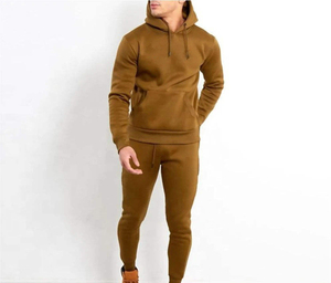 Men's Brown Hooded Sweatshirt <b>Set</b> 100% Cotton Color Blocking Casual Winter Wear FRENCH TERRY <b>Knitted</b> Streetwear Hoodie & Pants - Product Image 1