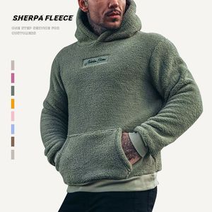 <b>Men's</b> Blue Fleece Hooded Sweatshirt Oversized Casual Winter <b>Pullover</b> With Pocket Regular Sleeve Knitted Solid Color - Product Image 4