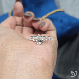 2CT Pear Lab Diamond <b>Ring</b> Dual Pave <b>Split</b> Band 10K White Gold IGI Certified Bridal Engagement <b>Ring</b> - Product Image 5