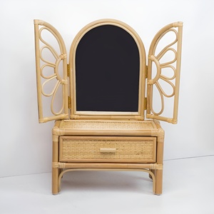Best price pretend play furniture for toddler natural rattan vanity desk makeup <b>dressing</b> <b>table</b> - Product Image 6