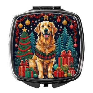 Women and Girls' Golden Retriever Christmas Compact <b>Travel</b> <b>Makeup</b> <b>Mirror</b> Pocket Folding Handheld Decorative Gift - Product Image 1