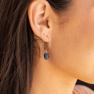Raw Blue Sapphire Hoop <b>Earrings</b> 8-10mm Rhodium Plated Handmade Birthstone <b>Dangle</b> Jewelry Gift for Women - Product Image 4