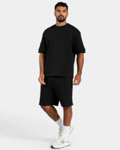 Conjunto de Verano Cómodo de Color Sólido para Hombre, Camisetas y Pantalones Cortos de Algodón Personalizados, Hombros Caídos, Corte Holgado, Transpirable, Estilo Urbano - Product Image 3