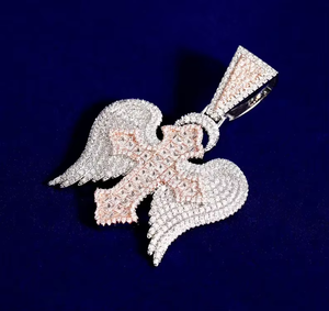 Iced Out Cross Wing Pendant Silver and Rose Gold Tone Hip Hop Jewellery for Men and Women - Product Image 1