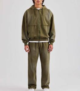 Sudaderas con capucha y pantalones de chándal de algodón con cremallera de fabricante de lavado ácido personalizado chándal de algodón con cremallera para hombre - Product Image 5