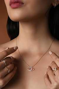 Evil Eye Round Lab Grown Diamond Pendant <b>Necklaces</b> Pave Set Lobster Clasp Minimalist Luxury 17 In <b>Chain</b> Wholesale 14K Solid Gold - Product Image 4